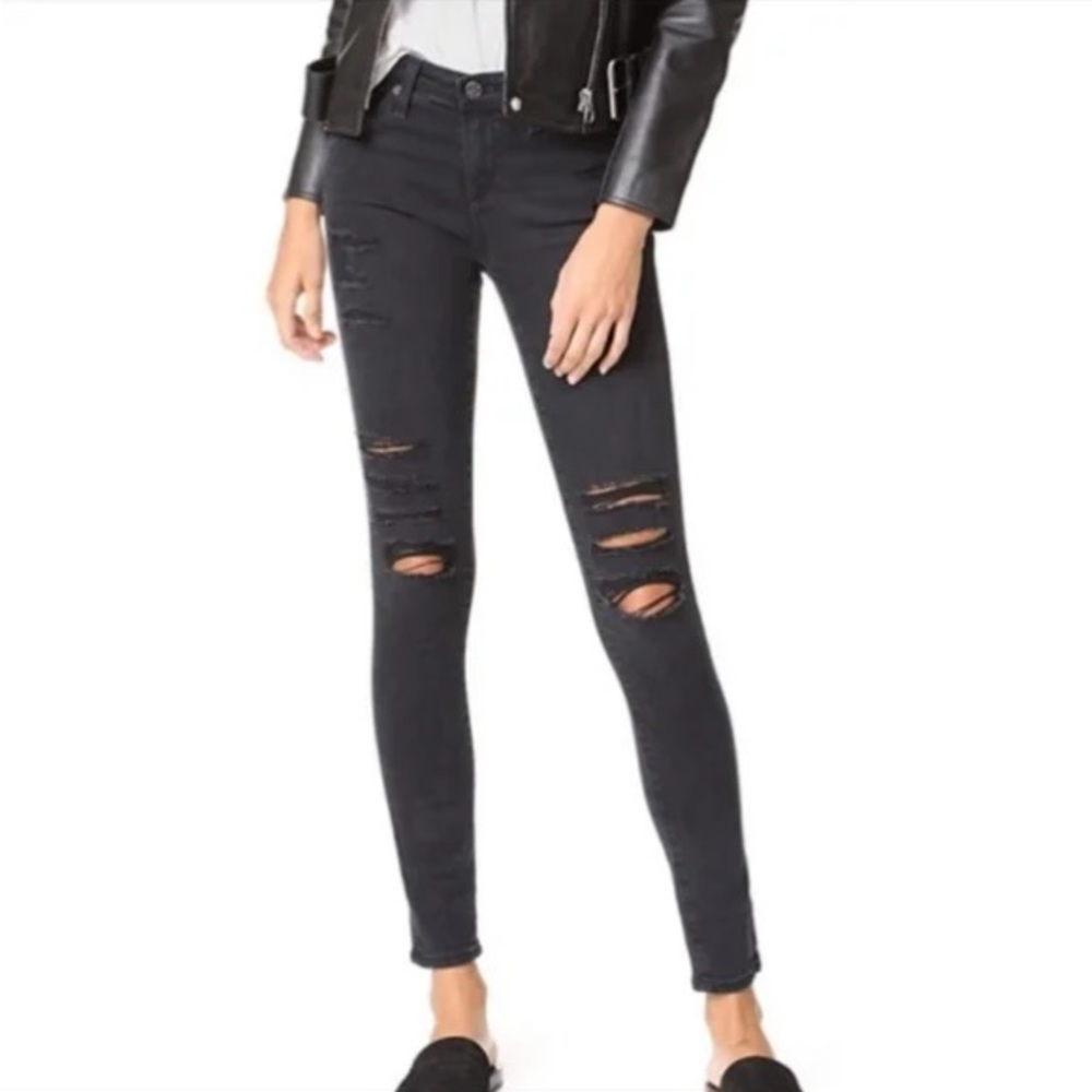AG Black Distressed The Legging Ankle Super Skinny Jeans | Size 27